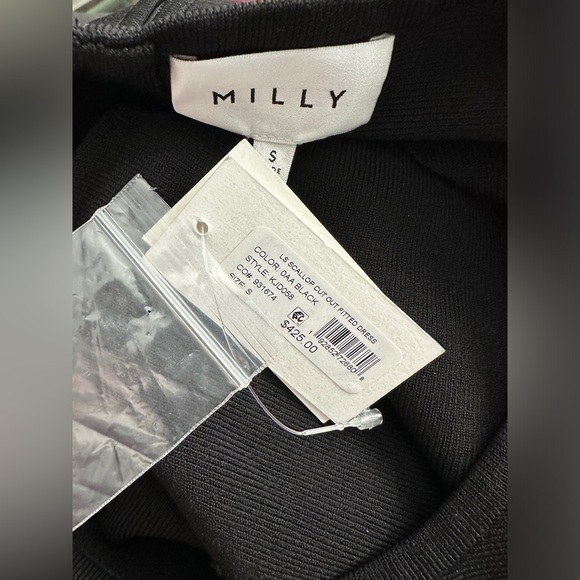 MILLY Scallop Cut Out Fitted Dress in Black Small $425 - Picture 9 of 12